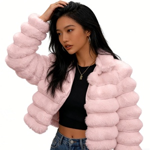 Manteau d'hiver chaud pour femme, en fausse fourrure matelassée, coupe courte, col montant, fermeture éclair, tendance - Product Image 5