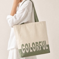 Sac à bandoulière en toile réutilisable décontracté à grande capacité avec logo imprimé personnalisé, sac de plage en coton avec poche extérieure et latérale