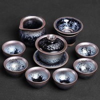 Service à thé chinois Jian Zhan Jian Ware 12 pièces, Gaiwan à gouttes d'huile, service à thé Kungfu, tasse à thé en céramique, cadeau pour les affaires ou la maison