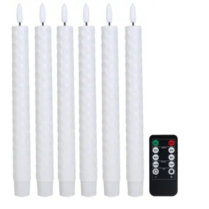Wholesale Battery Led Pillar Candle Dancing 3D Wick White Taper Candles Frameless Spiral Taper Candle