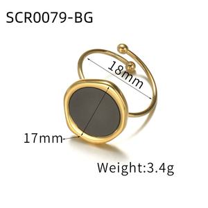 بيع بالجملة من المصنع خواتم مفتوحة من الفولاذ المقاوم للصدأ مطلية بالفضة مستديرة من قشرة العقيق الأسود الطبيعي المطلي بالذهب عيار 18 - Product Image 5