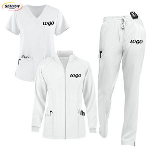 לבן רפואי הצוואר סקראבס מדים ערכות סיעוד ספנדקס ספנדקס יוניסקס עם מים חיתוך מתיחה curbs - Product Image 1