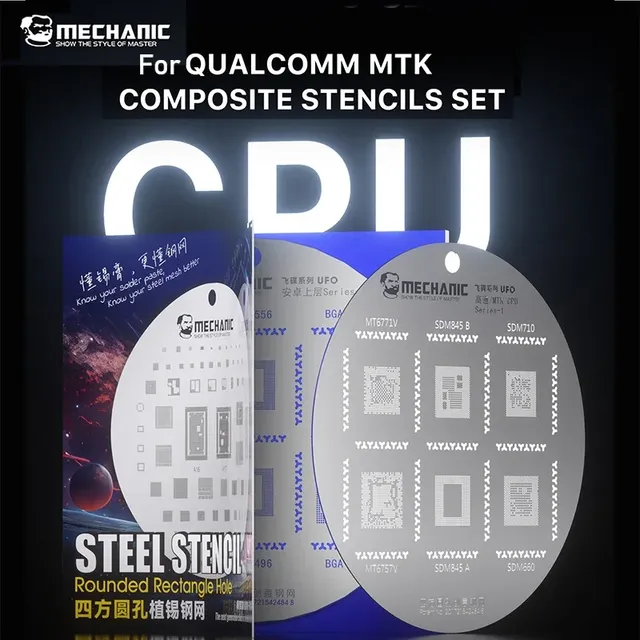MECHANIC UFO 9-in-1 CPU Reballing Stencil Set For Qualcomm MTK BGA Tin Planting Steel Mesh for mobile phone repair tools