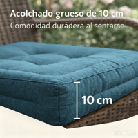 Coussin de chaise carré tufté épais de 10 cm, amovible avec fermeture éclair et attaches de fixation, pour extérieur, patio, rotin, jardin