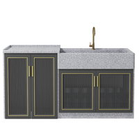 Lavabo en marbre avec planche à laver, lavabo extérieur en pierre, cour, armoire à linge extérieure, évier intégré
