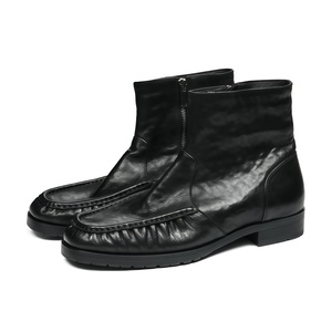 Nuevos Botines de Piel de Caballo con Pliegues Estilo Británico para <span class=keywords><strong>Hombre</strong></span>; <span class=keywords><strong>Botas</strong></span> de Trabajo Casuales de Cuero Suave, Versátiles, de Cuero Genuino - Product Image 5