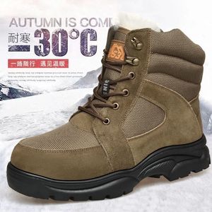 Men's Winter Snow Boots <b>Brown</b> <b>Wool</b> Lined Thickened Mid Heel Outdoor Work Non Slip - Product Image 1