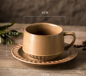 Tazza di caffè in ceramica retrò giapponese e piattino combinazione Set ufficio pomeriggio tazza da tè casa creativa tazza Latte - Product Image 5