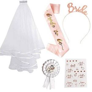 Nuovo Stile Yili Fascia da Sposa con Velo in Raso, Coriandoli Nuziali con Tatuaggi e Distintivo, Colori Personalizzabili - Product Image 6