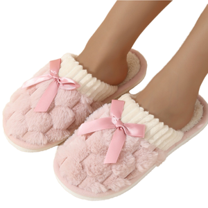 Chaussons d'hiver décontractés pour femmes, confortables, chauds, respirants, avec doublure en peluche et fourrure, motif dessin animé et pierres - Product Image 1