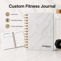 Carnet de fitness personnalisé, couverture rigide, spirale, motif marbre blanc, reliure dorée, entraînement, repas, hydratation, marque privée
