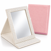 Miroir de maquillage pliable personnalisé avec logo OEM ODM, miroir de table en cuir PU portable avec strass