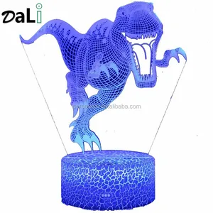 Lámpara 3D con Base blanca de grietas de dinosaurios para niños, lámpara de noche de ráfaga de 7 colores, Led táctil, USB, mesa, luz de dormir para bebé, decoración de habitación