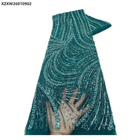 Dernière collection de tissus de dentelle de mariée en perles de luxe, broderie de perles, paillettes brillantes, tissu de dentelle de tulle de luxe pour robe de mariée