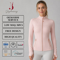 Chaqueta Deportiva Rosa Ajustada de Joydressing, Cuello Alto, Cierre Dorado, Bolsillos, MOQ Bajo, Marca Privada, Venta al Por Mayor