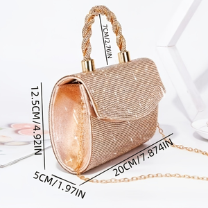 Fashionable Diamond-<b>Studded</b> Flower Pattern Polyester Party Handbag Cross-Body Chain <b>Bag</b> Detachable Shoulder Strap for Evening - Product Image 3