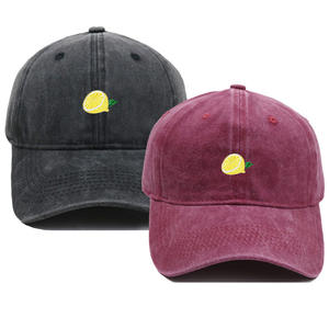 Casquette de baseball en coton vintage lavé sur mesure en gros, casquette de papa brodée avec un citron mignon pour femmes, été - Product Image 1