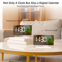 Horloge de table intelligente 2026 la plus récente avec affichage numérique miroir, fonction DST, température, LED, semaine/mois/date et alarme de bureau