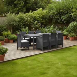 Set da Pranzo da Giardino in PP Antracite 15 Pezzi con Cuscini, Arredamento da Esterno Stile Contemporaneo - Product Image 2