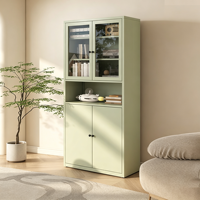 Armoire de rangement autoportante en acier avec porte en verre trempé blanc, bibliothèque et unité de classement pour bureau à domicile et salon