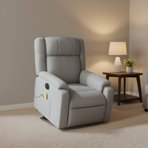 Electric Stand-Up Massage Recliner Chair Light Grey Faux Leather Remote Control Contemporary Design - Product Image 2