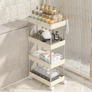 Carrito de almacenamiento para baño color crema, carrito móvil de 4 niveles con ruedas para almacenamiento de cosméticos y artículos de viaje - Product Image 2