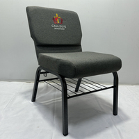 Chaise d'église de connexion avec porte-livres cadre en métal chaise d'église de pasteur gris utilisée pour la vente chaise d'église de conférence en tissu gris