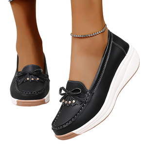 Nouvelles chaussures plates décontractées en cuir véritable pour femmes 2024, bout fermé, à enfiler, légères, automne, antidérapantes, plateforme - Product Image 1