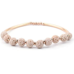 Braccialetto con Olio Essenziale e Pietra Lavica - Pietra Lavica Beige e Oro - Product Image 1