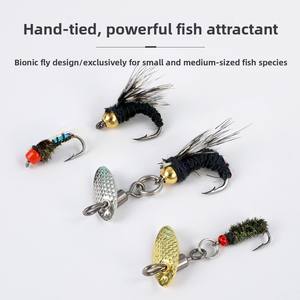 Juego de 5 piezas de señuelos de pesca con micro anzuelos tipo tiburón, recubiertos de epoxi, para pesca con mosca, atados a mano, con pelo sintético, imitación insecto/mosquito - Product Image 4