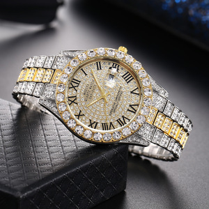 Latest Design Rhinestone Calendar Roman <b>Scale</b> Alloy Steel Band Watch Wholesale Gypsophila Hip Hop Men's Watch - Product Image 1