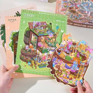 Livre d'autocollants de paysages miniatures 20 feuilles/paquet, ville merveilleuse 4.0, maisons 3D visuelles pop-up, livre d'activités calmes pour enfants - Product Image 1