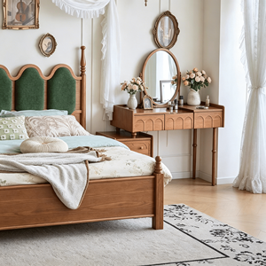 Traditional Upholstered Wooden <b>Bed</b> <b>Frame</b> Queen Size Fabric Headboard Soft <b>Bed</b> with Green Padding and Wood <b>Frame</b> - Product Image 4