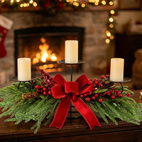 Porte-bougie de Noël de haute qualité 70 cm, décoration de table ou de cheminée avec verdure de pin, nœud rouge et baies, livraison rapide