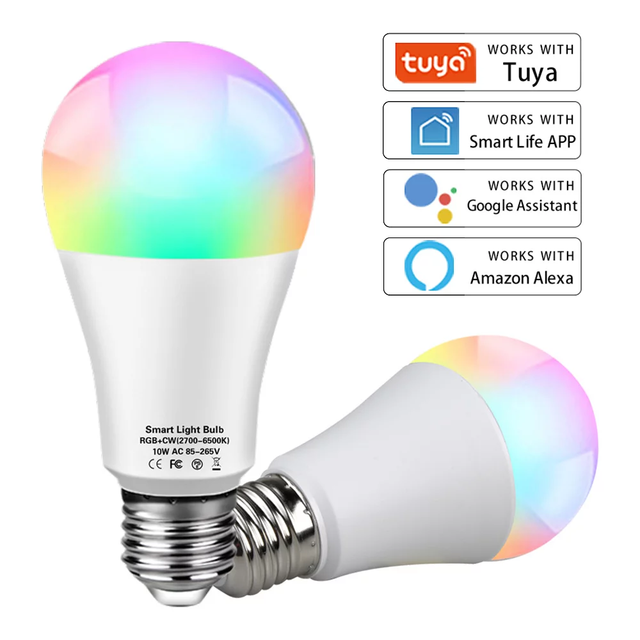 Tuya Smart Light Bulb App Control 2700K-6500K RGBCW+CCT Smart Bulb Google Home 9W E26 E27 B22 A60 LED Tuya Wifi Smart Life Bulb