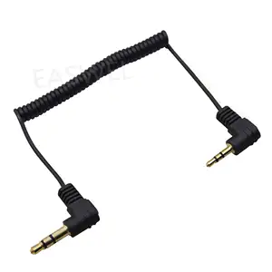 Kabel gulung AUX Audio Stereo pria 3.5mm Male sudut 2.5mm 3 tiang 90 derajat baru