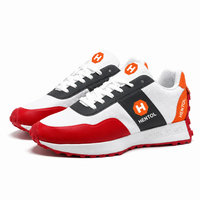 Sepatu Sneakers ODM Color Zone Breathable Racing Style Putih Berbahan Mesh, Ujung Merah, Garis Hitam, Tab Tumit Oranye, Tali, Musim Semi Gugur