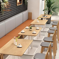Meubles de salle à manger Cafe Tables de café longues en bois Chaise en cuir gris et banquette canapé orange Ensemble de sièges pour meubles de restaurant