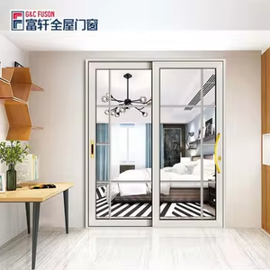 Fuson 3 panneaux empilables à usage intensif Grandes portes coulissantes en verre Système intérieur de porte coulissante en verre en aluminium - Product Image 1