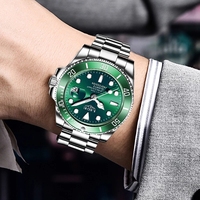 Montre LIGE LG10045 pour homme, cadran vert, style luxueux en acier inoxydable, montre étanche, montre à quartz pour homme + boîte cadeau