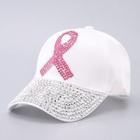 Casquette de baseball en cristal pour femmes Chapeau de ruban de sensibilisation au cancer du sein Casquettes en strass Casquettes à rivets