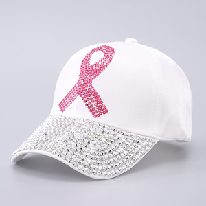 Casquette de baseball en cristal pour femmes Chapeau de ruban de sensibilisation au cancer du sein Casquettes en strass Casquettes à rivets - Product Image 3