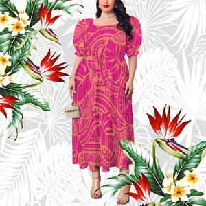 Abito a maniche a bolle per adulti Plus Size da donna 1 MOQ polinesiano samoano con motivo tribale eco-friendly lanterna da <span class=keywords><strong>palazzo</strong></span> - Product Image 1