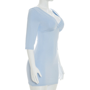 Viviblook C26DS107 Women's Dresses Summer New Elegant Slim Fit Seven Quarter Sleeve V-Neck Backless Sexy <b>Mini</b> Casual Dress - Product Image 3