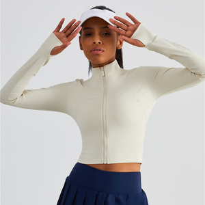 Chaquetas de Yoga de manga larga para <span class=keywords><strong>mujer</strong></span> FLW, Camiseta deportiva transpirable y ligera para correr, entrenamiento, gimnasio, Fitness, ropa deportiva - Product Image 4