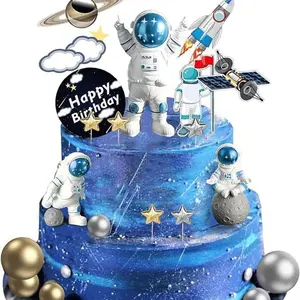 Space Themed Cake Toppers Outer Space Astronaut Statue Decorations For Birthday Party