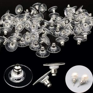 Stainless Steel Bullet Clutch <strong>Earring</strong> <strong>Backs</strong> with Pad <strong>Earring</strong> Safety <strong>Backs</strong> <strong>Silver</strong> Gold Ear Backing with Plastic Disc Findings - Product Image 3