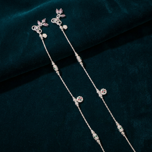 Paire de chevillères en argent sterling 925 avec perles émaillées délicates, breloques florales légères, bijoux de pied traditionnels indiens Payal pour femmes - Product Image 4