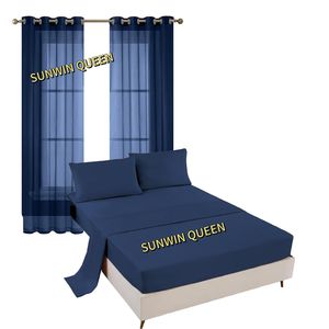 Juego de sábanas de microfibra King Size con cortinas transparentes, 6 uds., funda de almohada bordada de Color blanco liso para dormitorio - Product Image 2