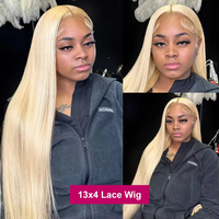 Pelucas de Cabello Humano con Encaje Completo 13x6 HD Transparente, Pelucas Rubias Miel 613 para Mujeres Negras, Pelucas con Encaje Frontal 13x4 Lisas